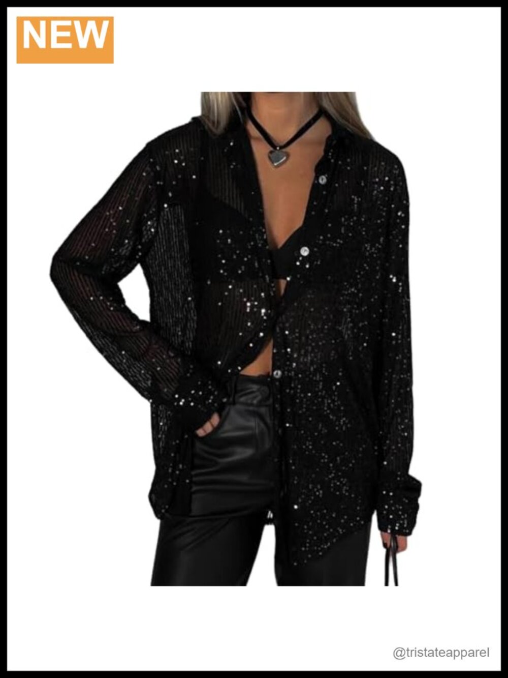 Sequin Long Sleeve Button Down Shirt Women's Dressy Open Front Blouse Top